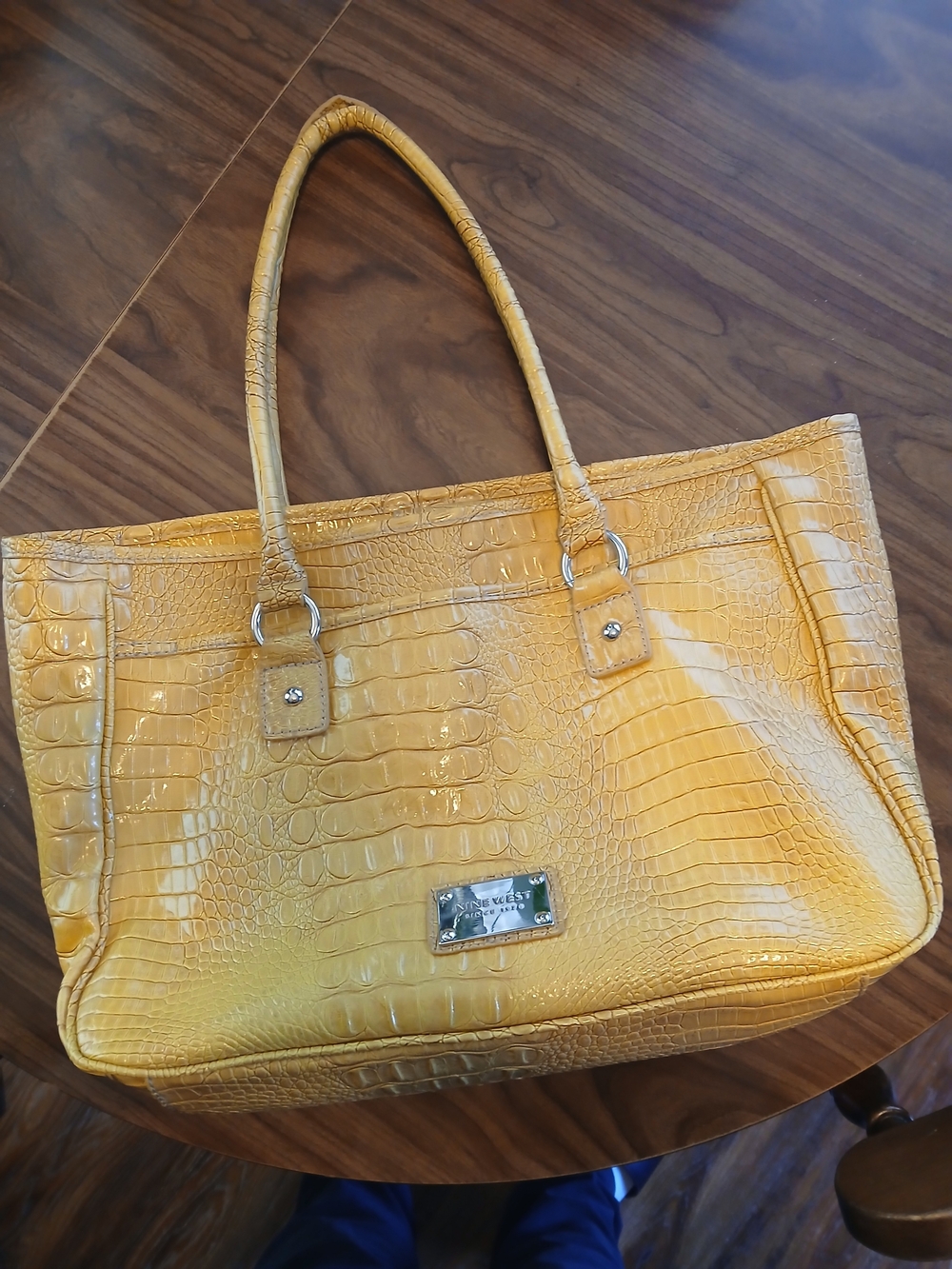 Nine West Yellow/gold Croc-Embossed Tote